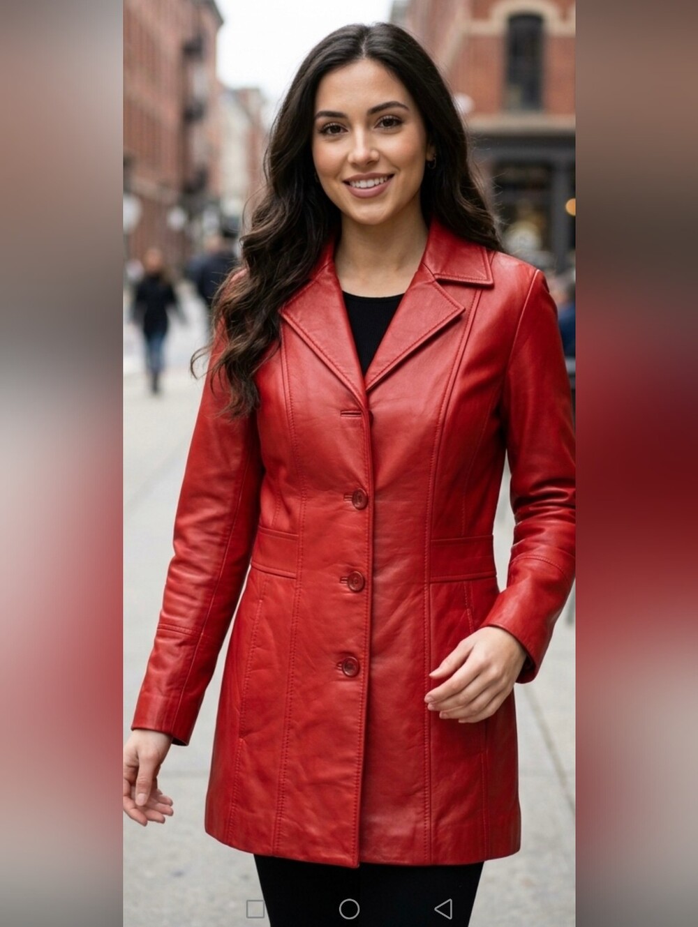 Danier Red Leather Button-Front Blazer Jacket